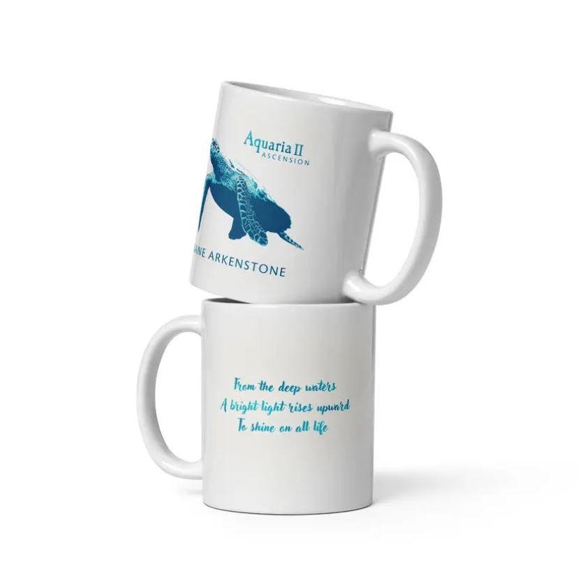 Aquaria II white design on coffee mugs